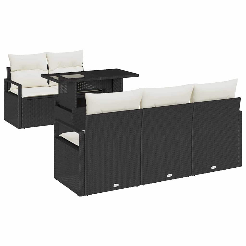 Garten-Sofa-Set mit Speicher 6 pcs Schwarz Poly Rattan